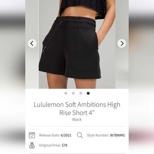 lululemon athletica Black Soft Ambitions High Rise Shorts